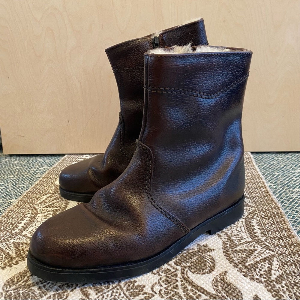 Vintage Grenico Brown Leather Winter Boots Genuine Lambswool Liner Men’s Size 8